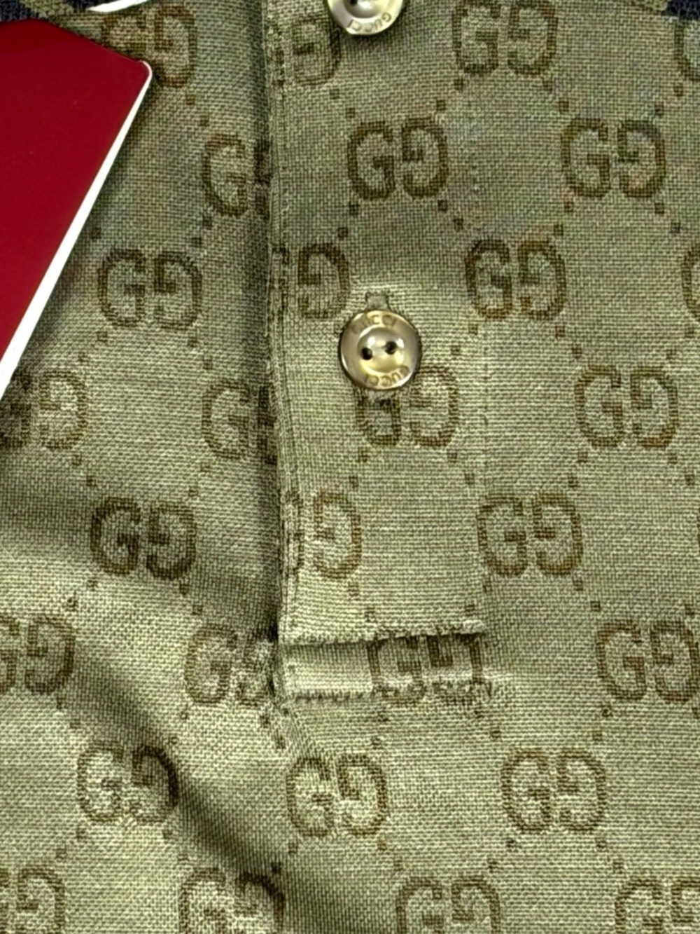 GUCCI MEN'S GG MONOGRAM JACQUARD POLO SHIRT GREEN LARGE REGULAR FIT - Picture 5 of 10